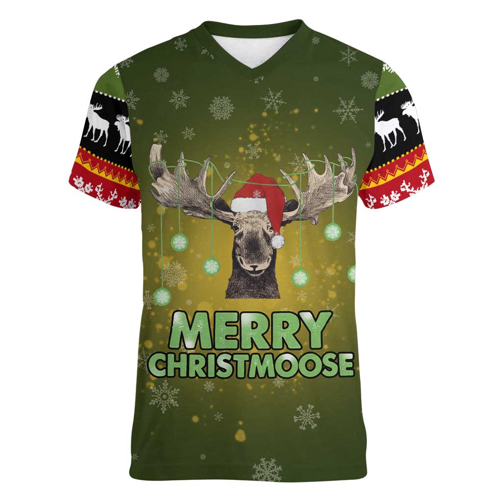 Merry ChristMoose Christmas Women V-Neck T-Shirt Xmas Holiday Patterns - Wonder Print Shop