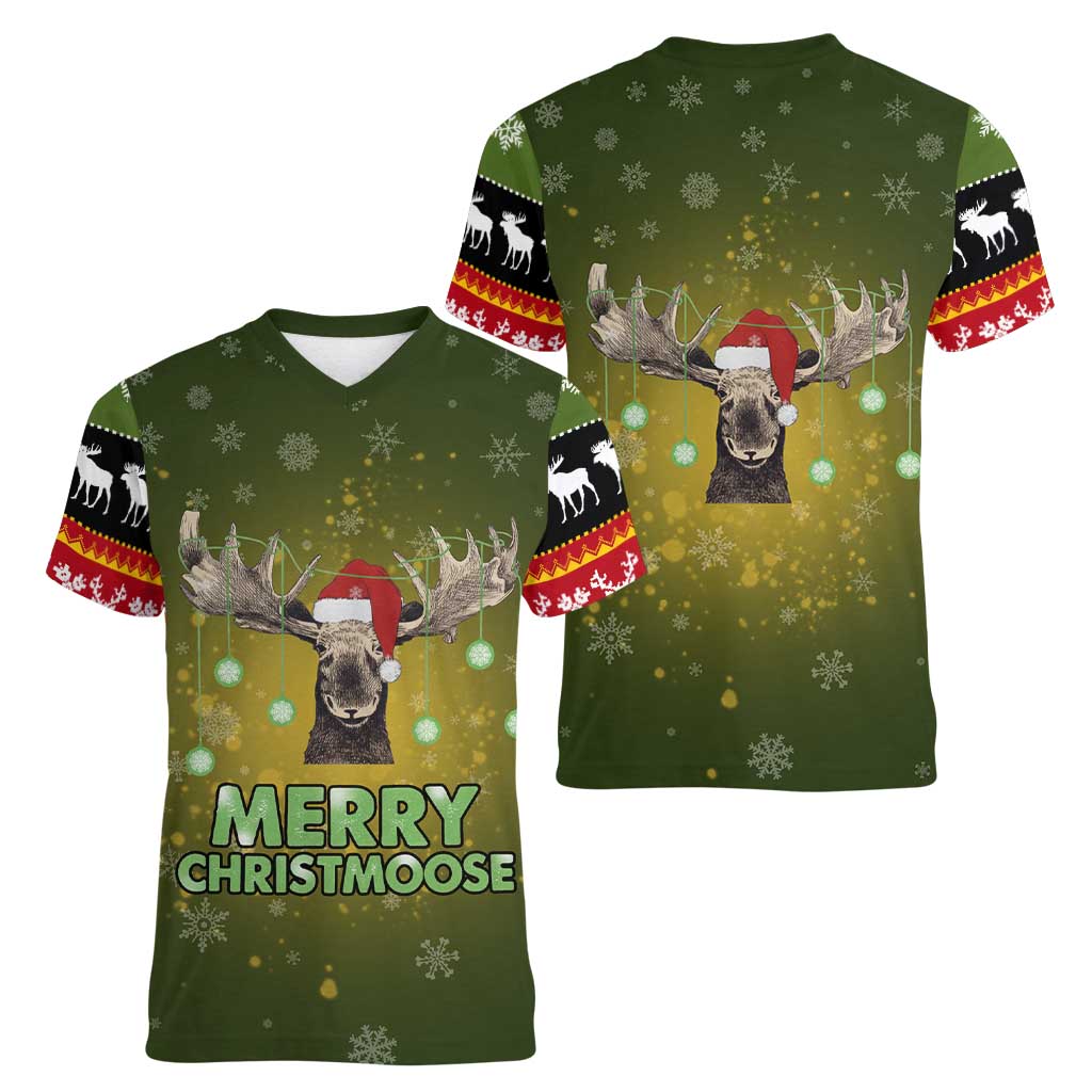 Merry ChristMoose Christmas Women V-Neck T-Shirt Xmas Holiday Patterns - Wonder Print Shop