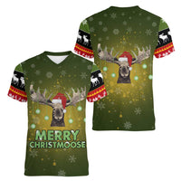 Merry ChristMoose Christmas Women V-Neck T-Shirt Xmas Holiday Patterns - Wonder Print Shop