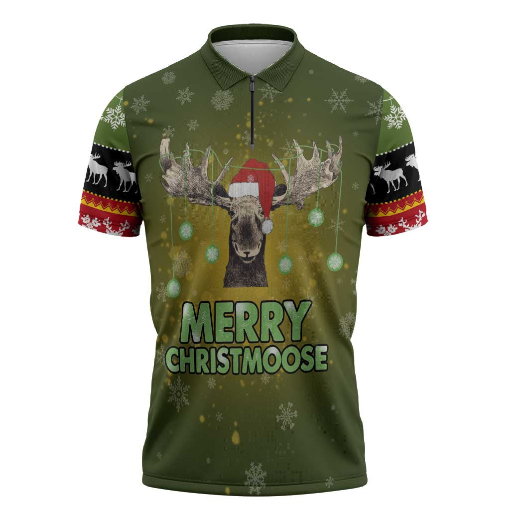 Merry ChristMoose Christmas Zipper Polo Shirt Xmas Holiday Patterns - Wonder Print Shop