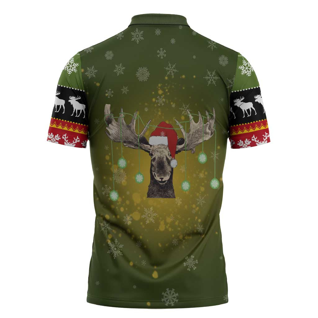 Merry ChristMoose Christmas Zipper Polo Shirt Xmas Holiday Patterns - Wonder Print Shop