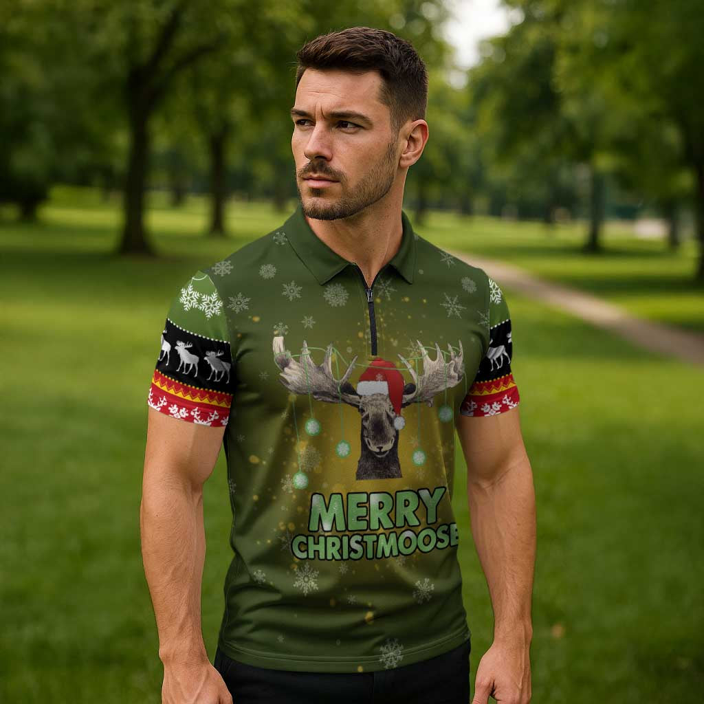 Merry ChristMoose Christmas Zipper Polo Shirt Xmas Holiday Patterns - Wonder Print Shop