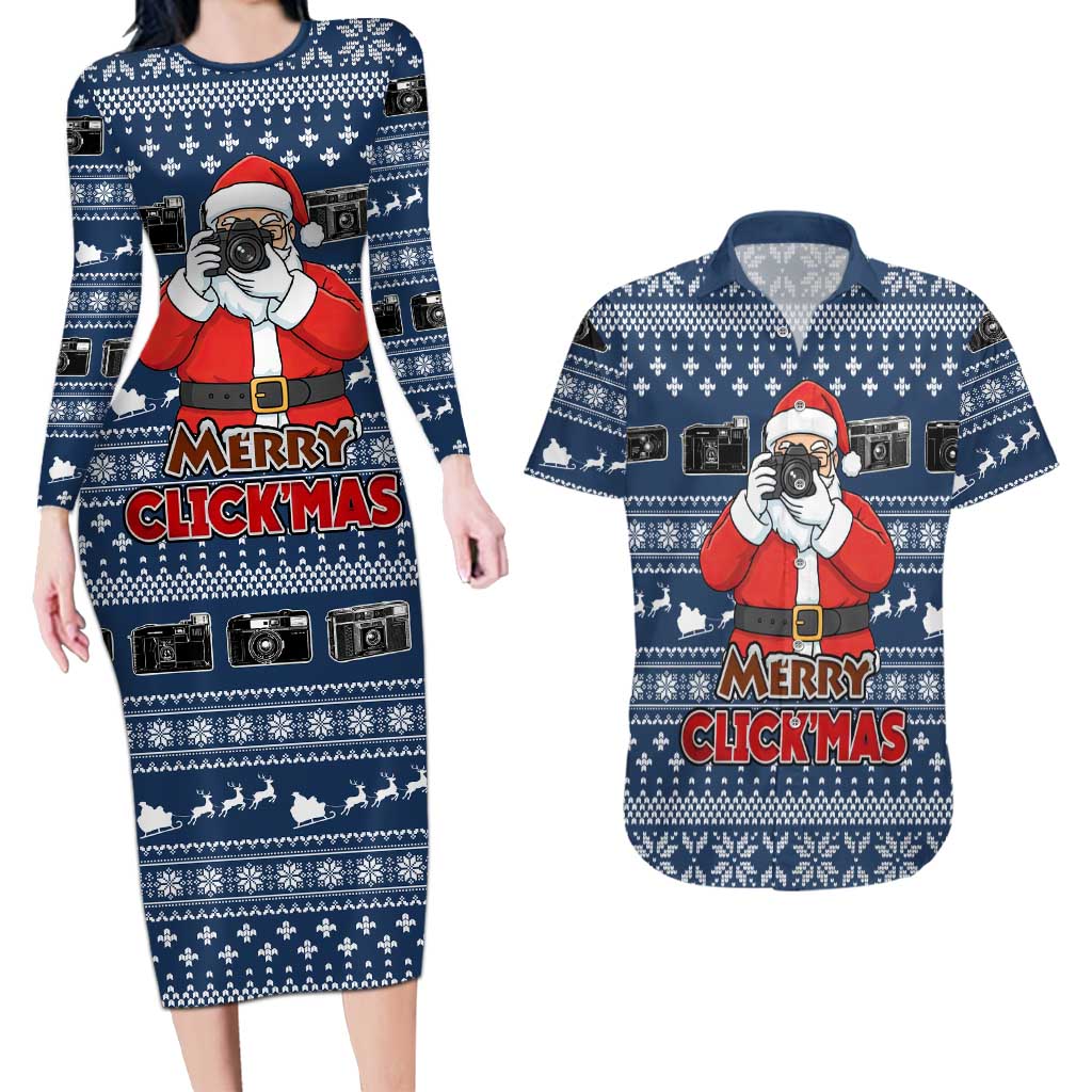 Merry Clickmas Christmas Couples Matching Long Sleeve Bodycon Dress and Hawaiian Shirt Xmas Holiday Patterns - Wonder Print Shop