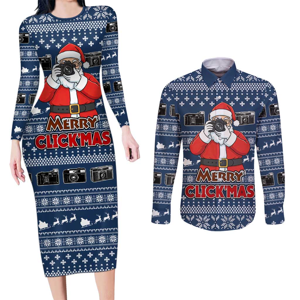 Merry Clickmas Christmas Couples Matching Long Sleeve Bodycon Dress and Long Sleeve Button Shirt Xmas Holiday Patterns - Wonder Print Shop