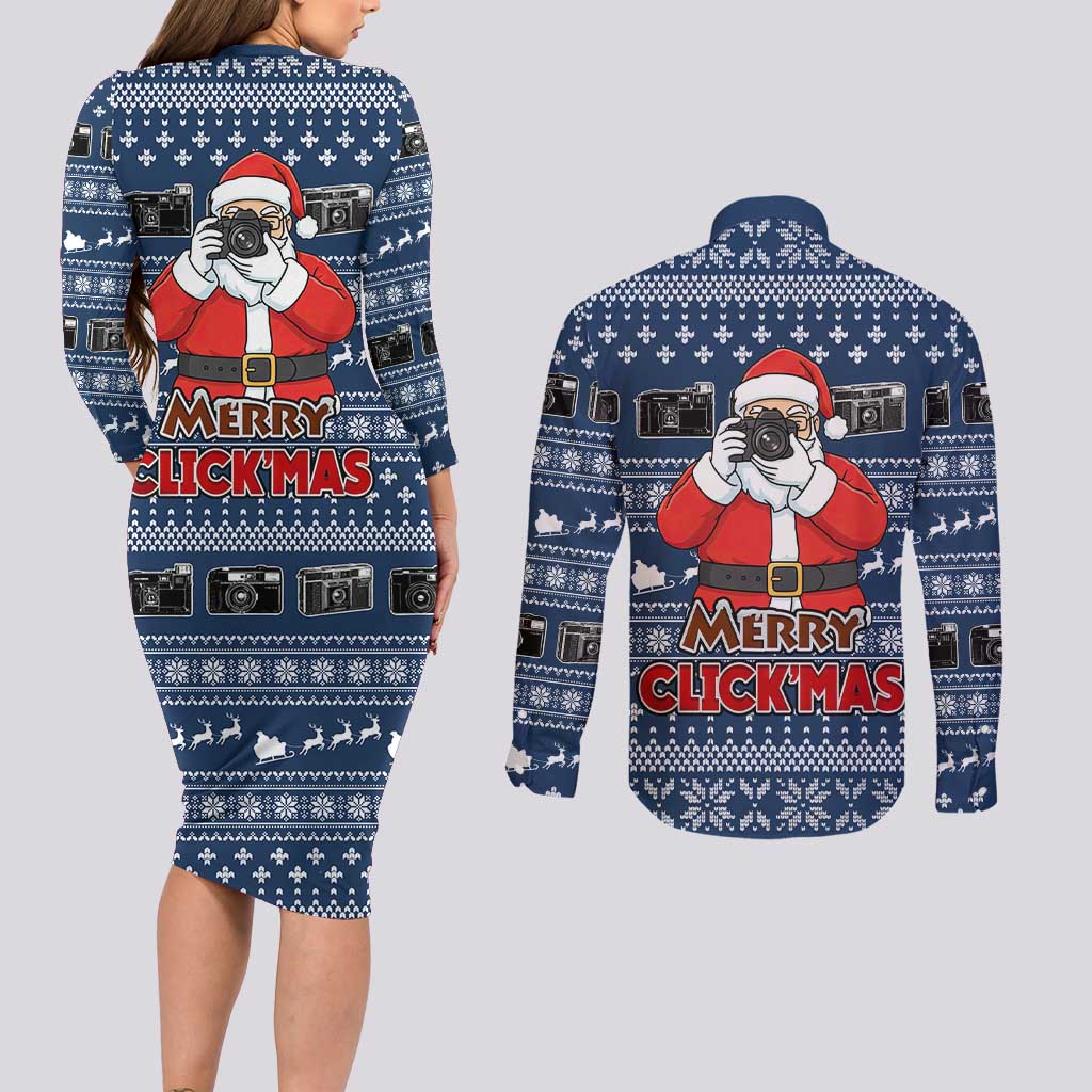 Merry Clickmas Christmas Couples Matching Long Sleeve Bodycon Dress and Long Sleeve Button Shirt Xmas Holiday Patterns - Wonder Print Shop