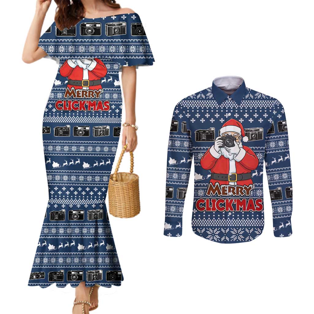 Merry Clickmas Christmas Couples Matching Mermaid Dress and Long Sleeve Button Shirt Xmas Holiday Patterns - Wonder Print Shop