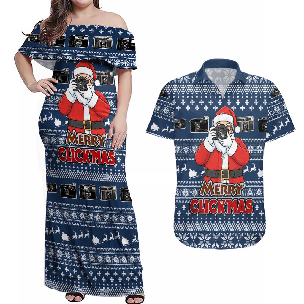 Merry Clickmas Christmas Couples Matching Off Shoulder Maxi Dress and Hawaiian Shirt Xmas Holiday Patterns - Wonder Print Shop