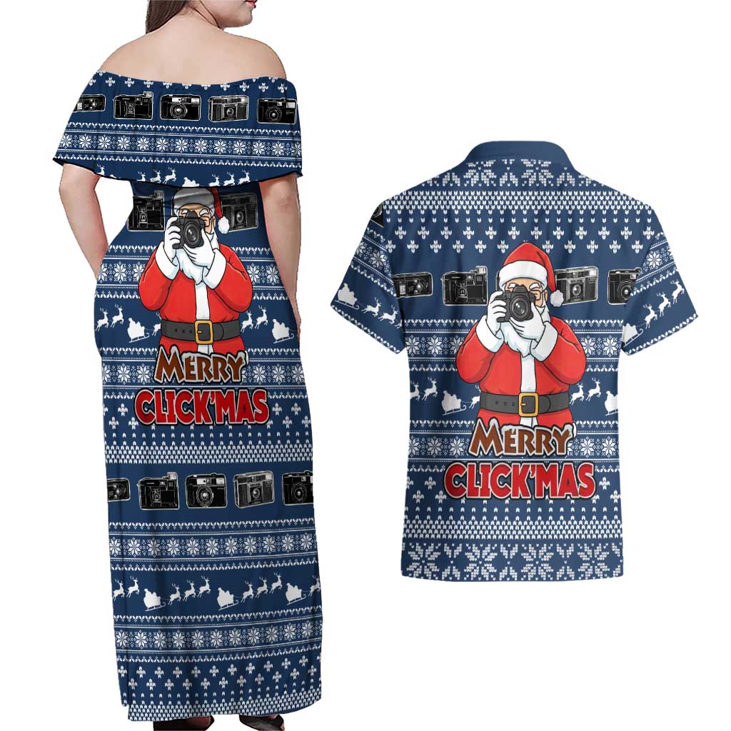 Merry Clickmas Christmas Couples Matching Off Shoulder Maxi Dress and Hawaiian Shirt Xmas Holiday Patterns - Wonder Print Shop