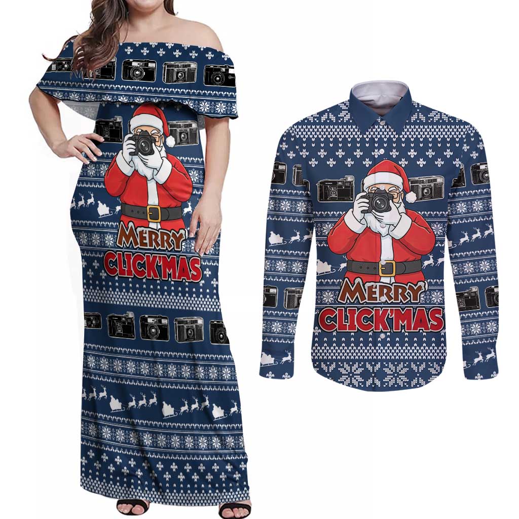 Merry Clickmas Christmas Couples Matching Off Shoulder Maxi Dress and Long Sleeve Button Shirt Xmas Holiday Patterns - Wonder Print Shop