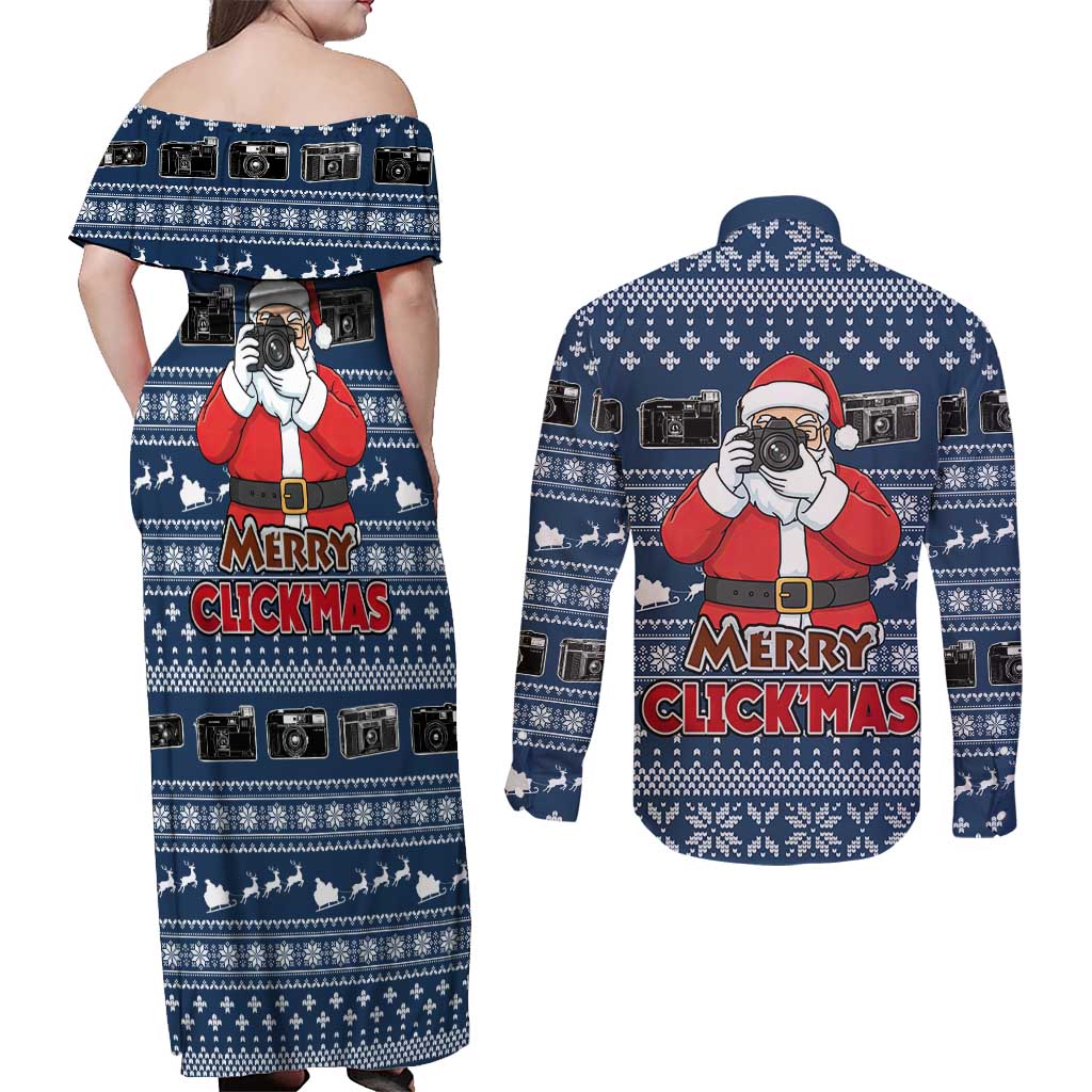 Merry Clickmas Christmas Couples Matching Off Shoulder Maxi Dress and Long Sleeve Button Shirt Xmas Holiday Patterns - Wonder Print Shop