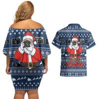 Merry Clickmas Christmas Couples Matching Off Shoulder Short Dress and Hawaiian Shirt Xmas Holiday Patterns - Wonder Print Shop