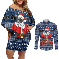 Merry Clickmas Christmas Couples Matching Off Shoulder Short Dress and Long Sleeve Button Shirt Xmas Holiday Patterns - Wonder Print Shop