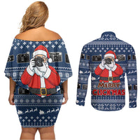 Merry Clickmas Christmas Couples Matching Off Shoulder Short Dress and Long Sleeve Button Shirt Xmas Holiday Patterns - Wonder Print Shop