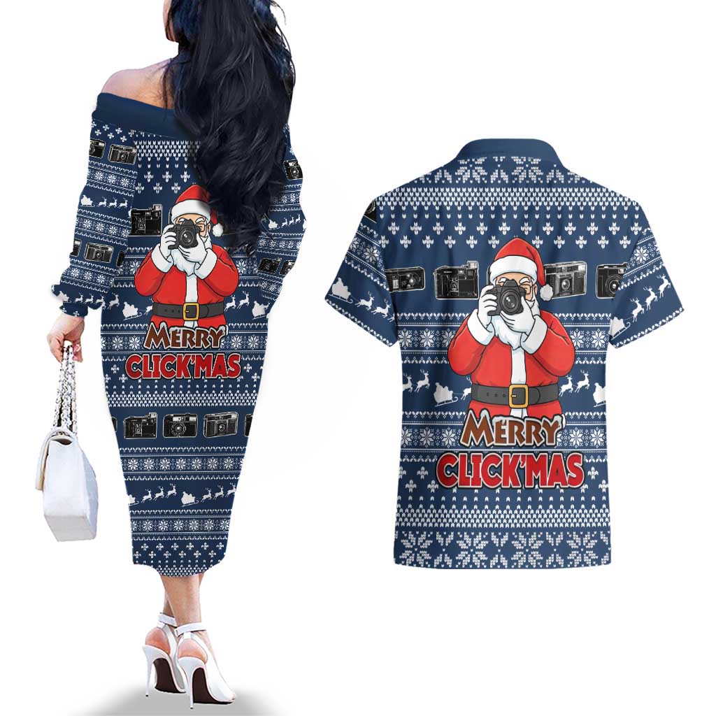 Merry Clickmas Christmas Couples Matching Off The Shoulder Long Sleeve Dress and Hawaiian Shirt Xmas Holiday Patterns - Wonder Print Shop