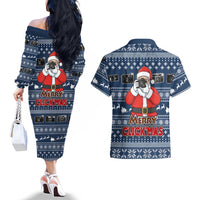 Merry Clickmas Christmas Couples Matching Off The Shoulder Long Sleeve Dress and Hawaiian Shirt Xmas Holiday Patterns - Wonder Print Shop