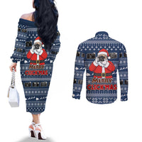 Merry Clickmas Christmas Couples Matching Off The Shoulder Long Sleeve Dress and Long Sleeve Button Shirt Xmas Holiday Patterns - Wonder Print Shop