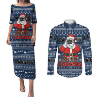 Merry Clickmas Christmas Couples Matching Puletasi and Long Sleeve Button Shirt Xmas Holiday Patterns - Wonder Print Shop