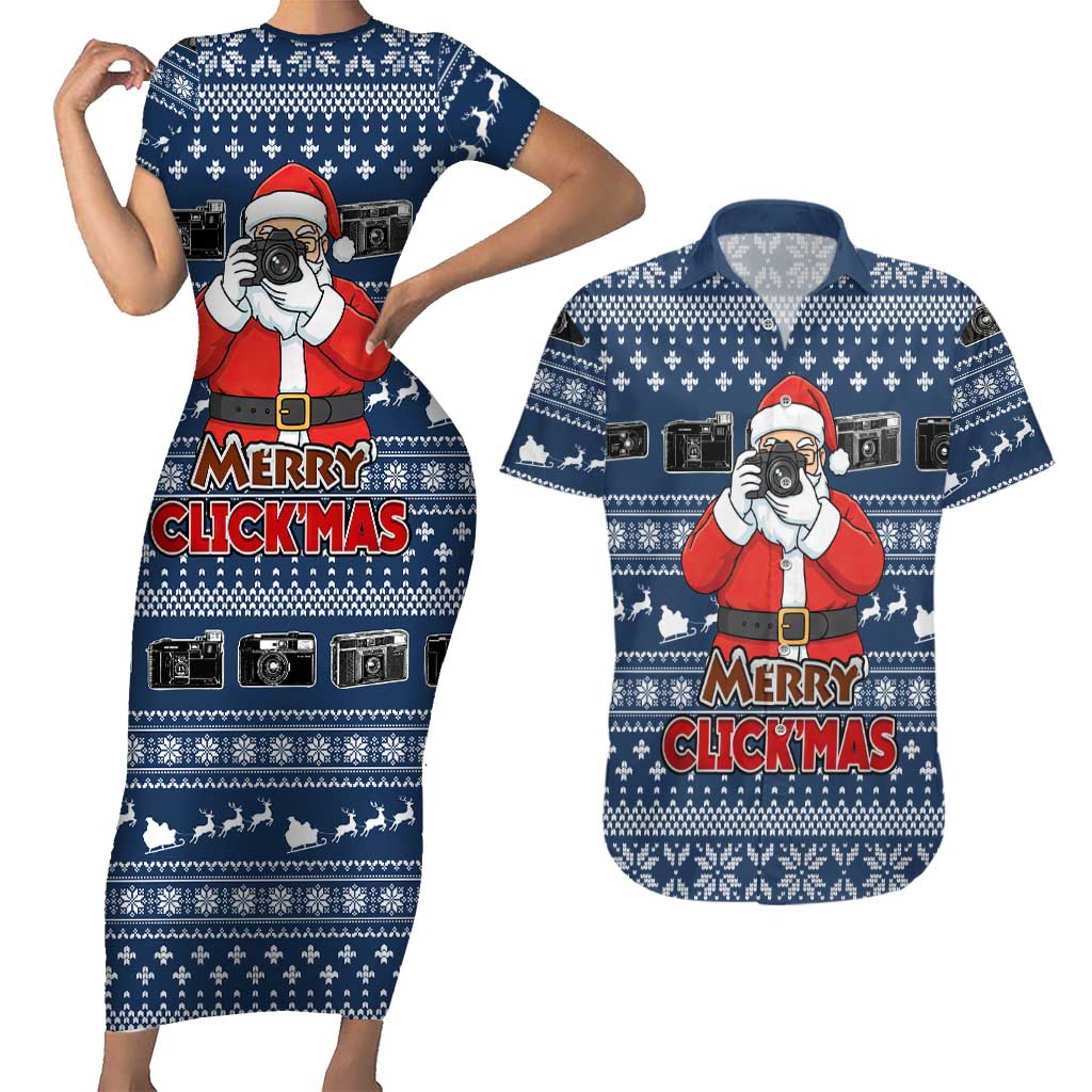 Merry Clickmas Christmas Couples Matching Short Sleeve Bodycon Dress and Hawaiian Shirt Xmas Holiday Patterns - Wonder Print Shop