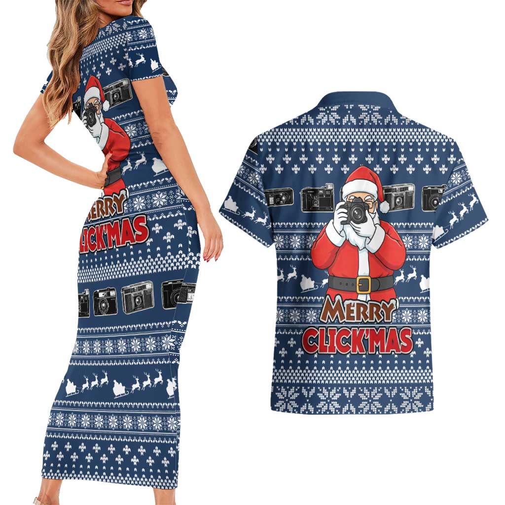 Merry Clickmas Christmas Couples Matching Short Sleeve Bodycon Dress and Hawaiian Shirt Xmas Holiday Patterns - Wonder Print Shop