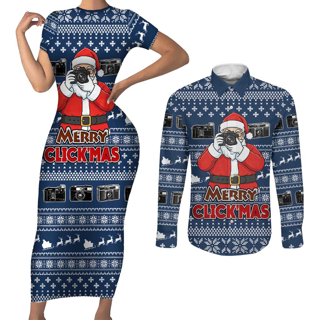 Merry Clickmas Christmas Couples Matching Short Sleeve Bodycon Dress and Long Sleeve Button Shirt Xmas Holiday Patterns - Wonder Print Shop