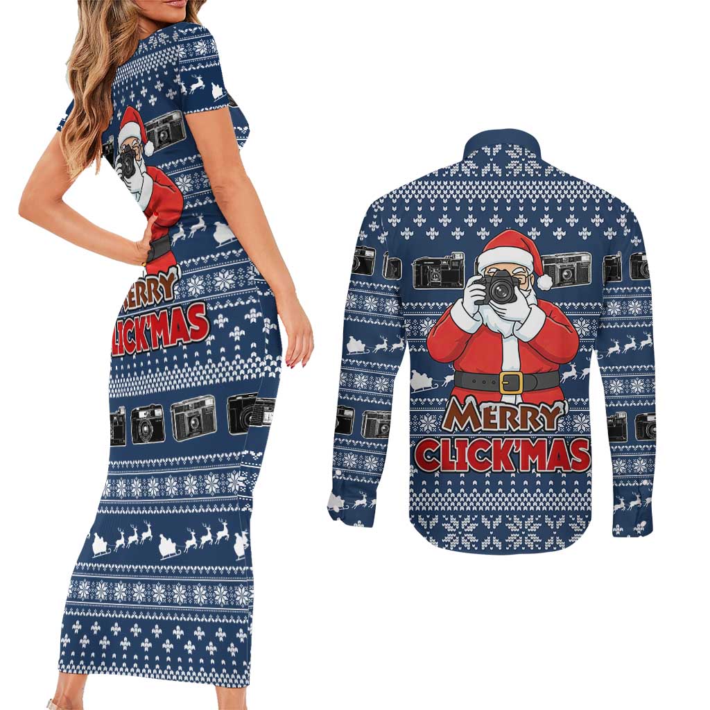 Merry Clickmas Christmas Couples Matching Short Sleeve Bodycon Dress and Long Sleeve Button Shirt Xmas Holiday Patterns - Wonder Print Shop