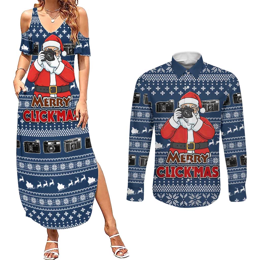 Merry Clickmas Christmas Couples Matching Summer Maxi Dress and Long Sleeve Button Shirt Xmas Holiday Patterns - Wonder Print Shop