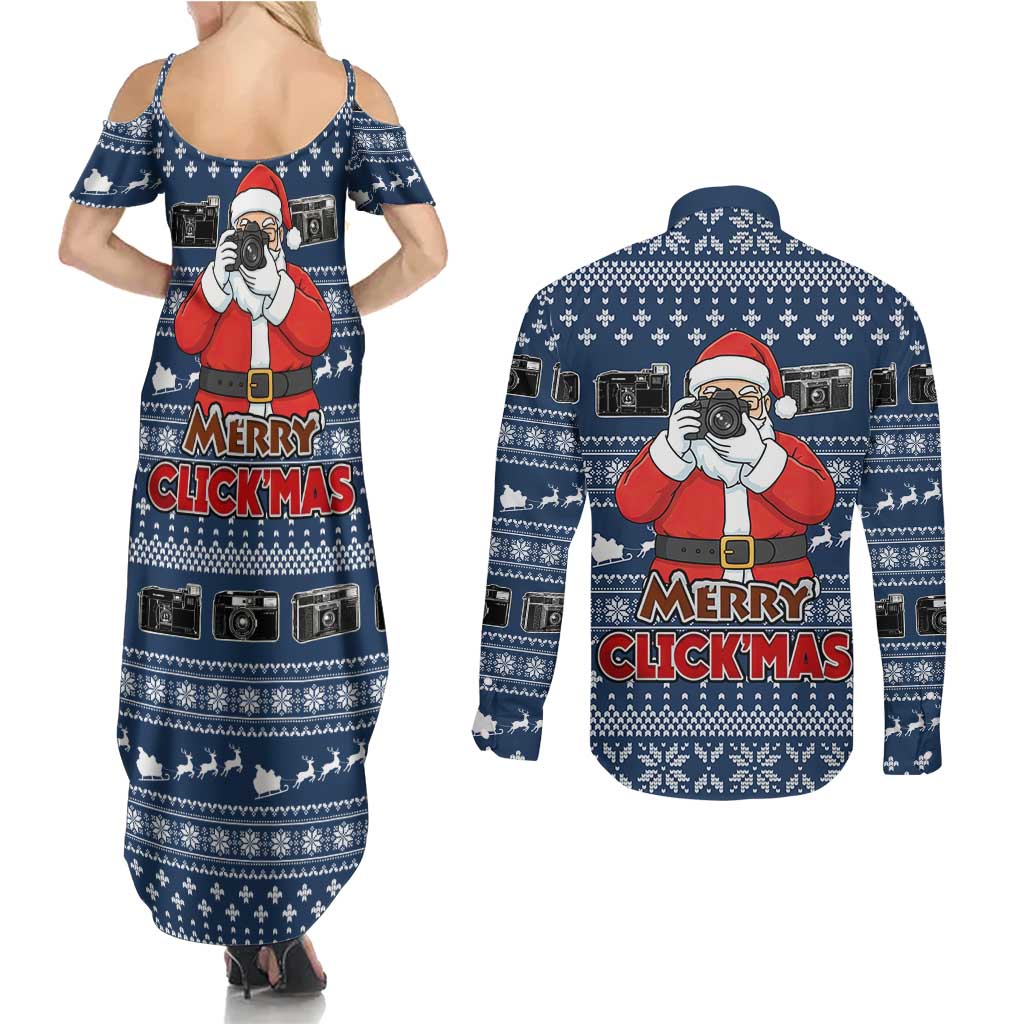 Merry Clickmas Christmas Couples Matching Summer Maxi Dress and Long Sleeve Button Shirt Xmas Holiday Patterns - Wonder Print Shop