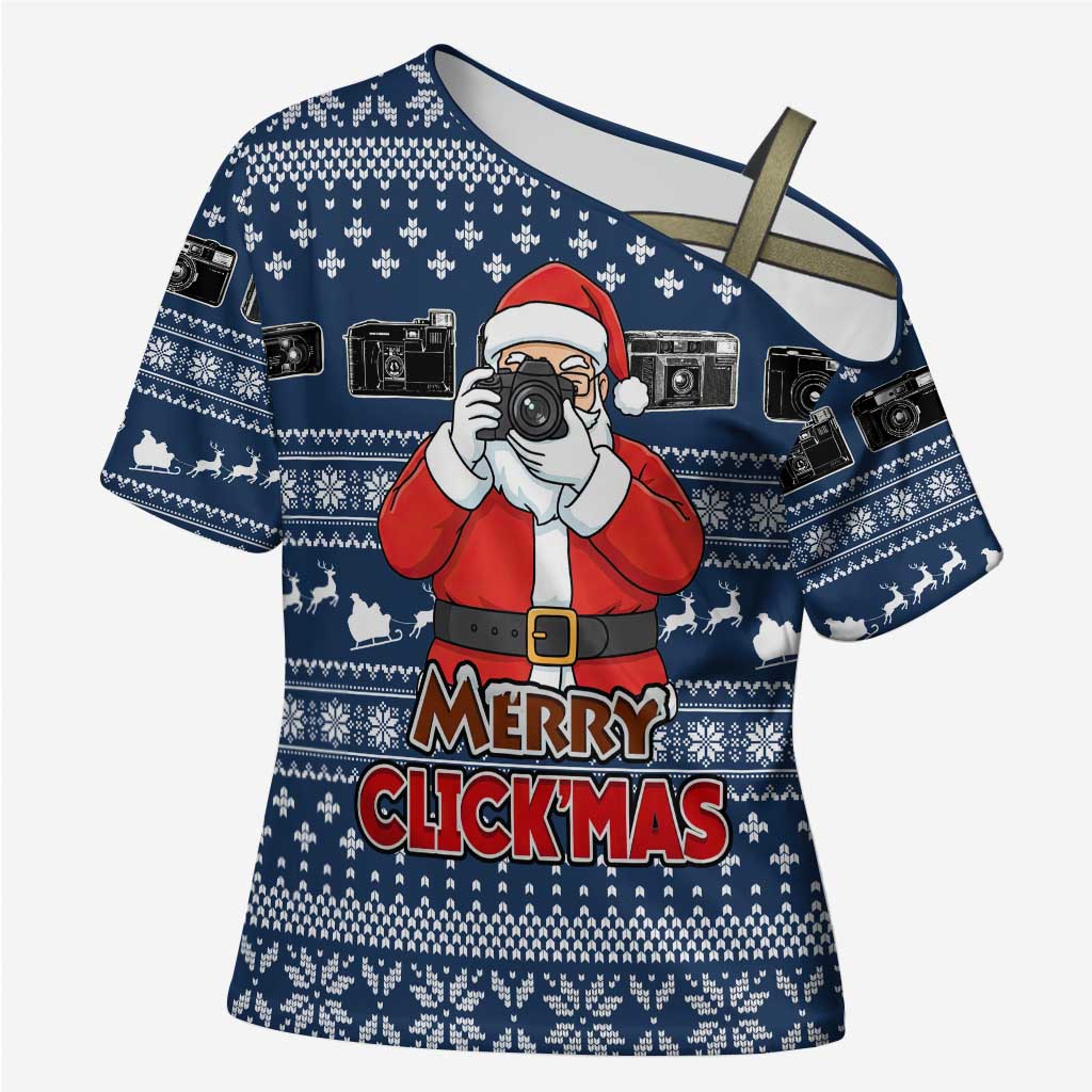 Merry Clickmas Christmas Cross Shoulder Shirt Xmas Holiday Patterns - Wonder Print Shop