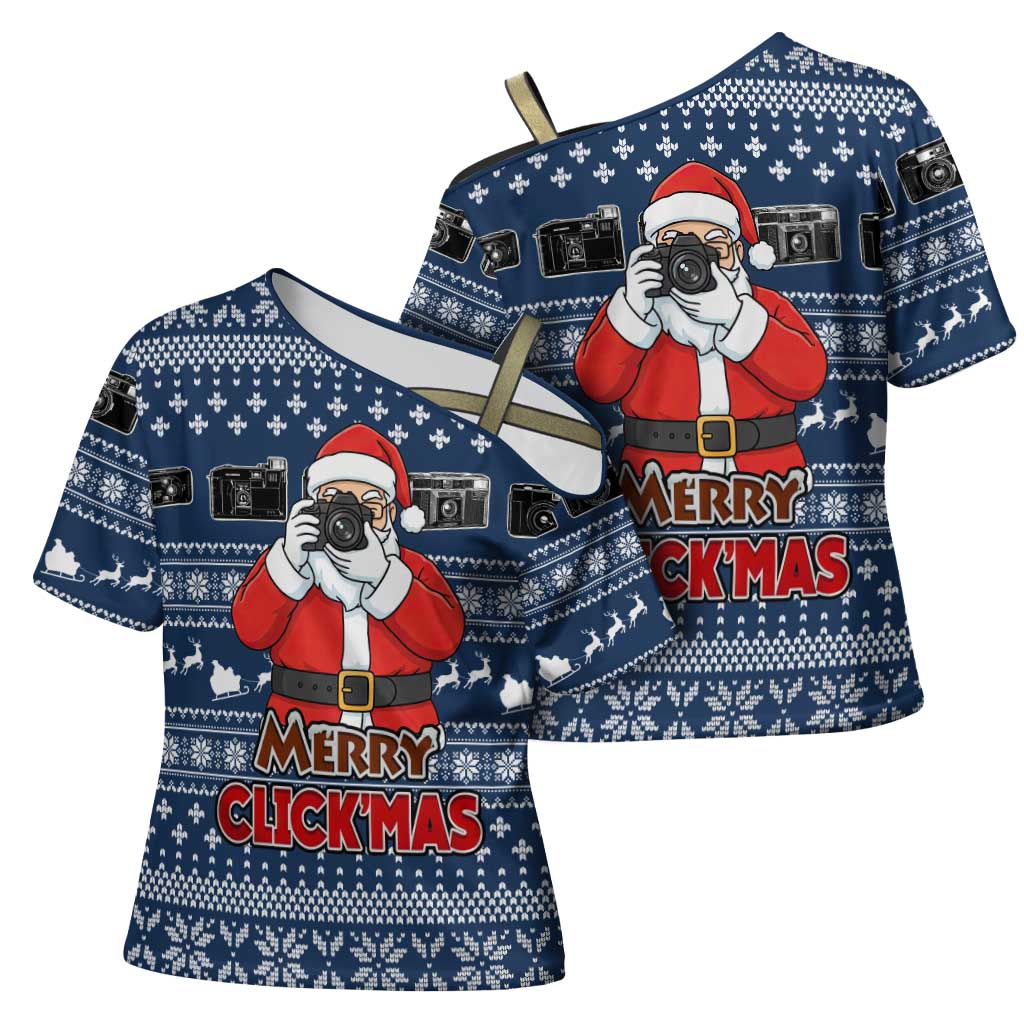 Merry Clickmas Christmas Cross Shoulder Shirt Xmas Holiday Patterns - Wonder Print Shop