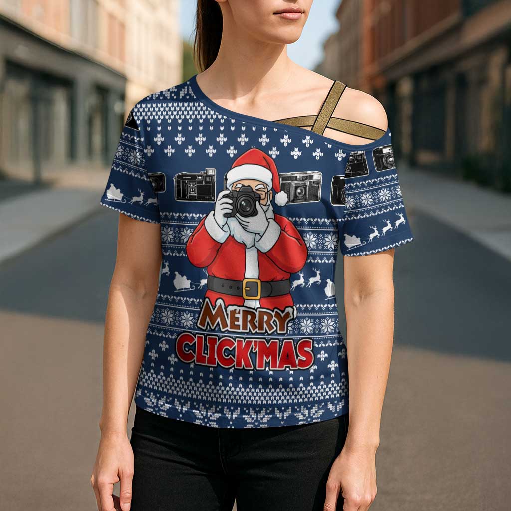 Merry Clickmas Christmas Cross Shoulder Shirt Xmas Holiday Patterns - Wonder Print Shop