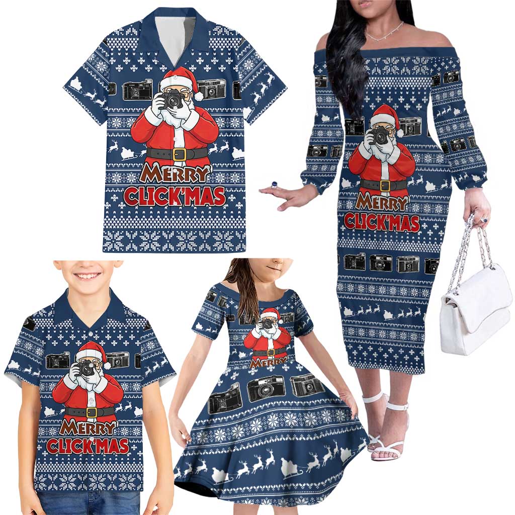 Merry Clickmas Christmas Family Matching Off The Shoulder Long Sleeve Dress and Hawaiian Shirt Xmas Holiday Patterns - Wonder Print Shop