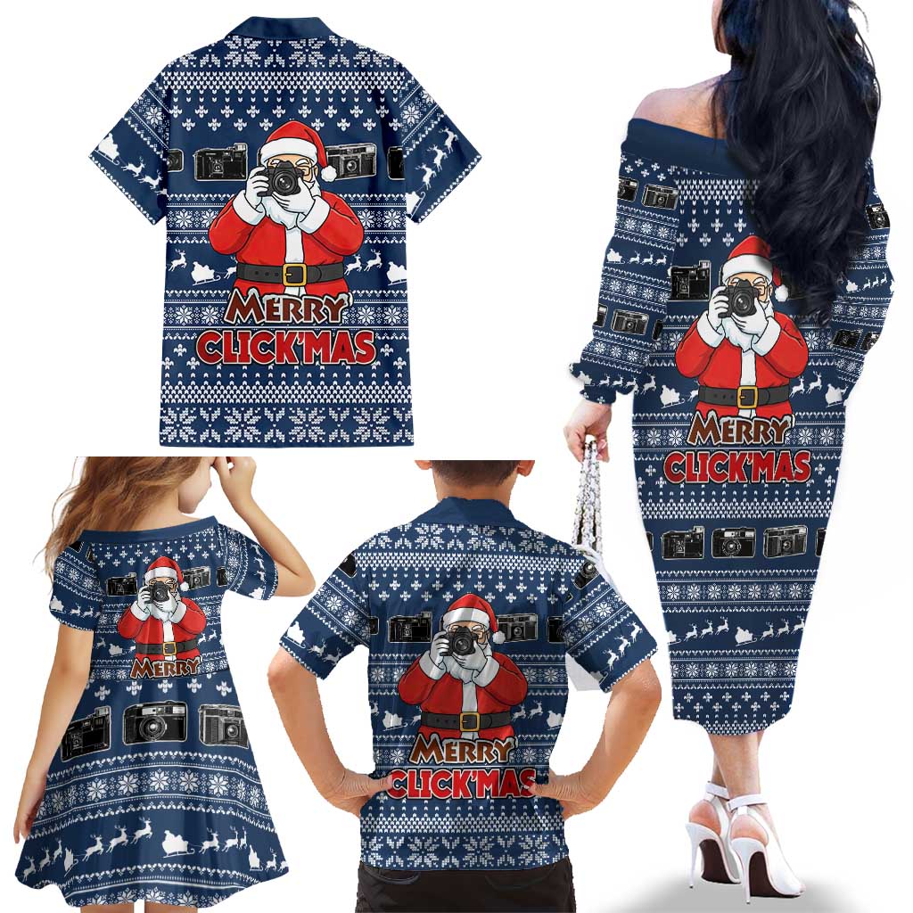 Merry Clickmas Christmas Family Matching Off The Shoulder Long Sleeve Dress and Hawaiian Shirt Xmas Holiday Patterns - Wonder Print Shop