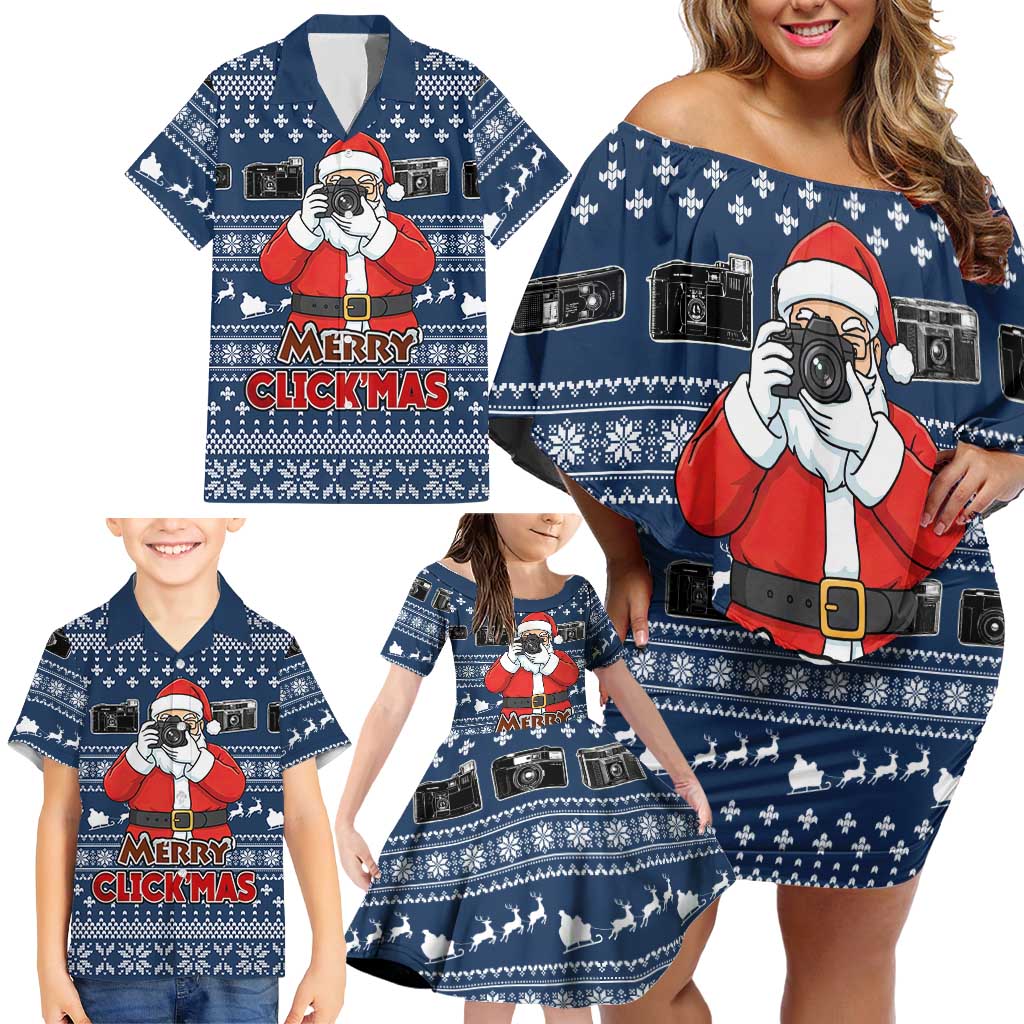 Merry Clickmas Christmas Family Matching Off Shoulder Short Dress and Hawaiian Shirt Xmas Holiday Patterns - Wonder Print Shop