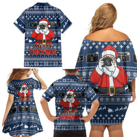 Merry Clickmas Christmas Family Matching Off Shoulder Short Dress and Hawaiian Shirt Xmas Holiday Patterns - Wonder Print Shop