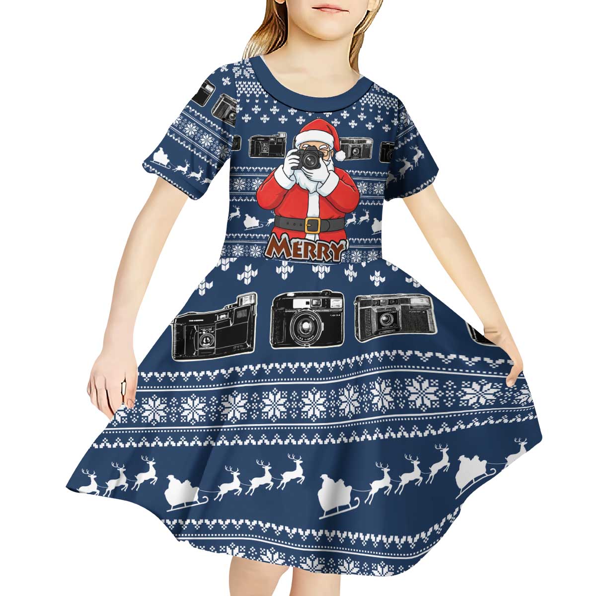 Merry Clickmas Christmas Kid Short Sleeve Dress Xmas Holiday Patterns - Wonder Print Shop