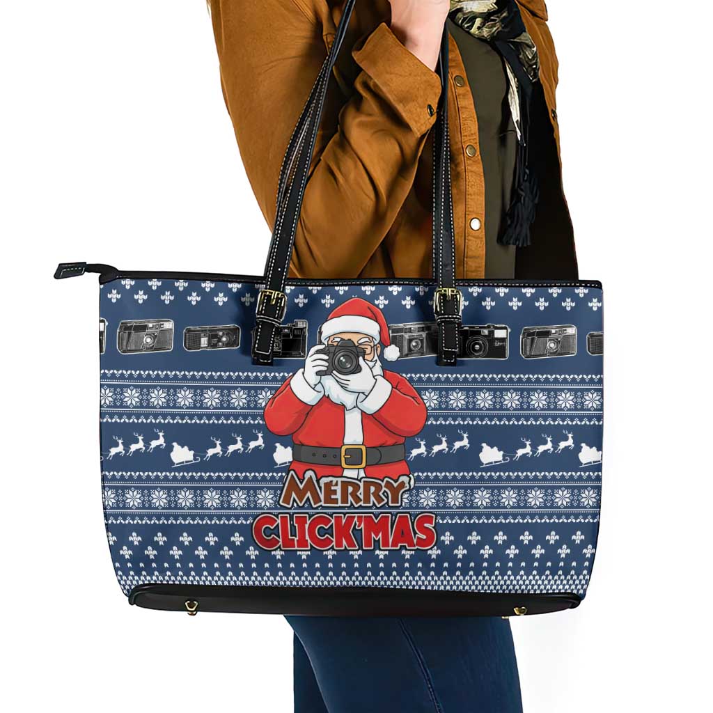 Merry Clickmas Christmas Leather Tote Bag Xmas Holiday Patterns - Wonder Print Shop