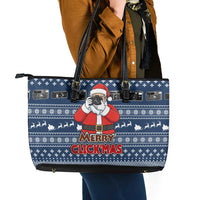 Merry Clickmas Christmas Leather Tote Bag Xmas Holiday Patterns - Wonder Print Shop
