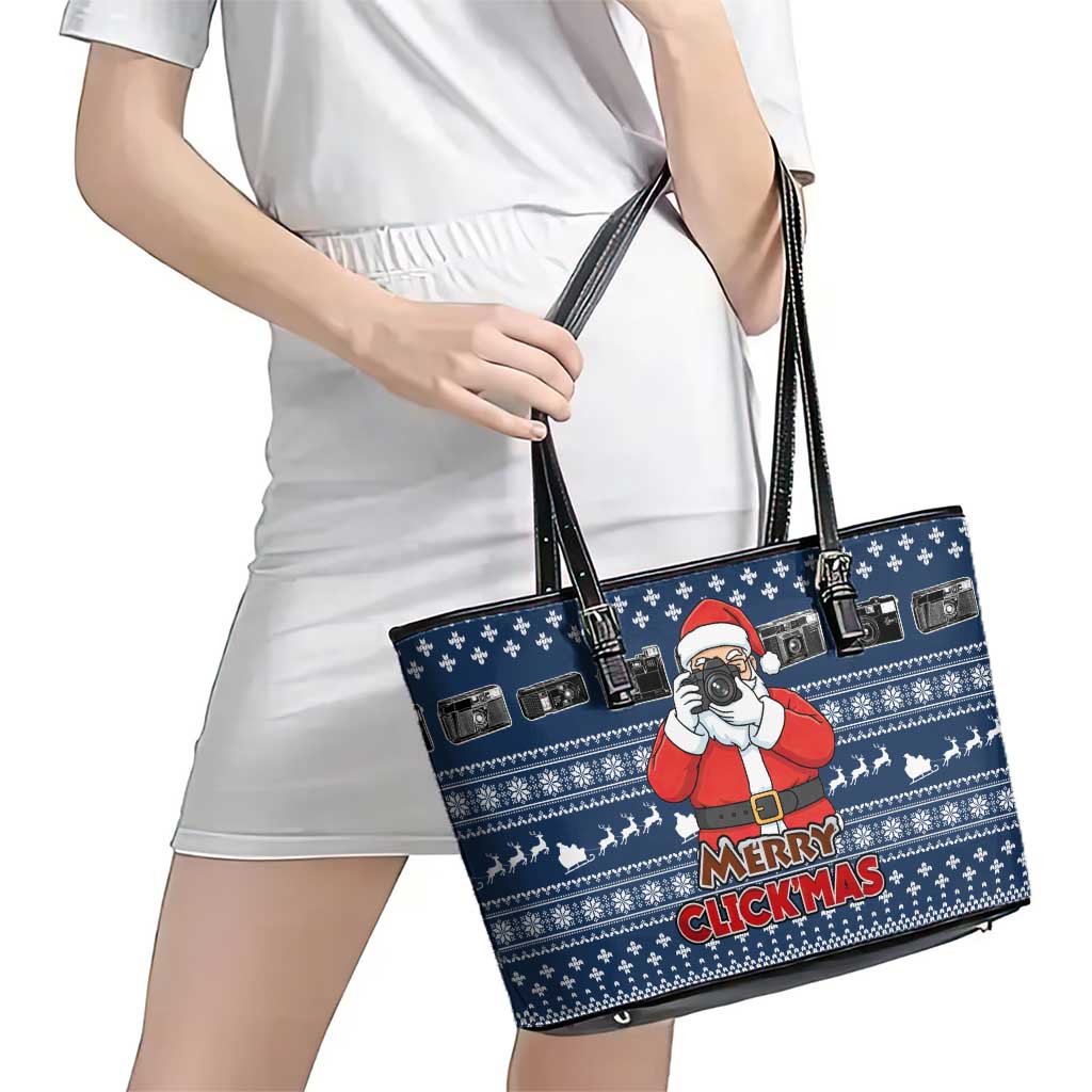 Merry Clickmas Christmas Leather Tote Bag Xmas Holiday Patterns - Wonder Print Shop