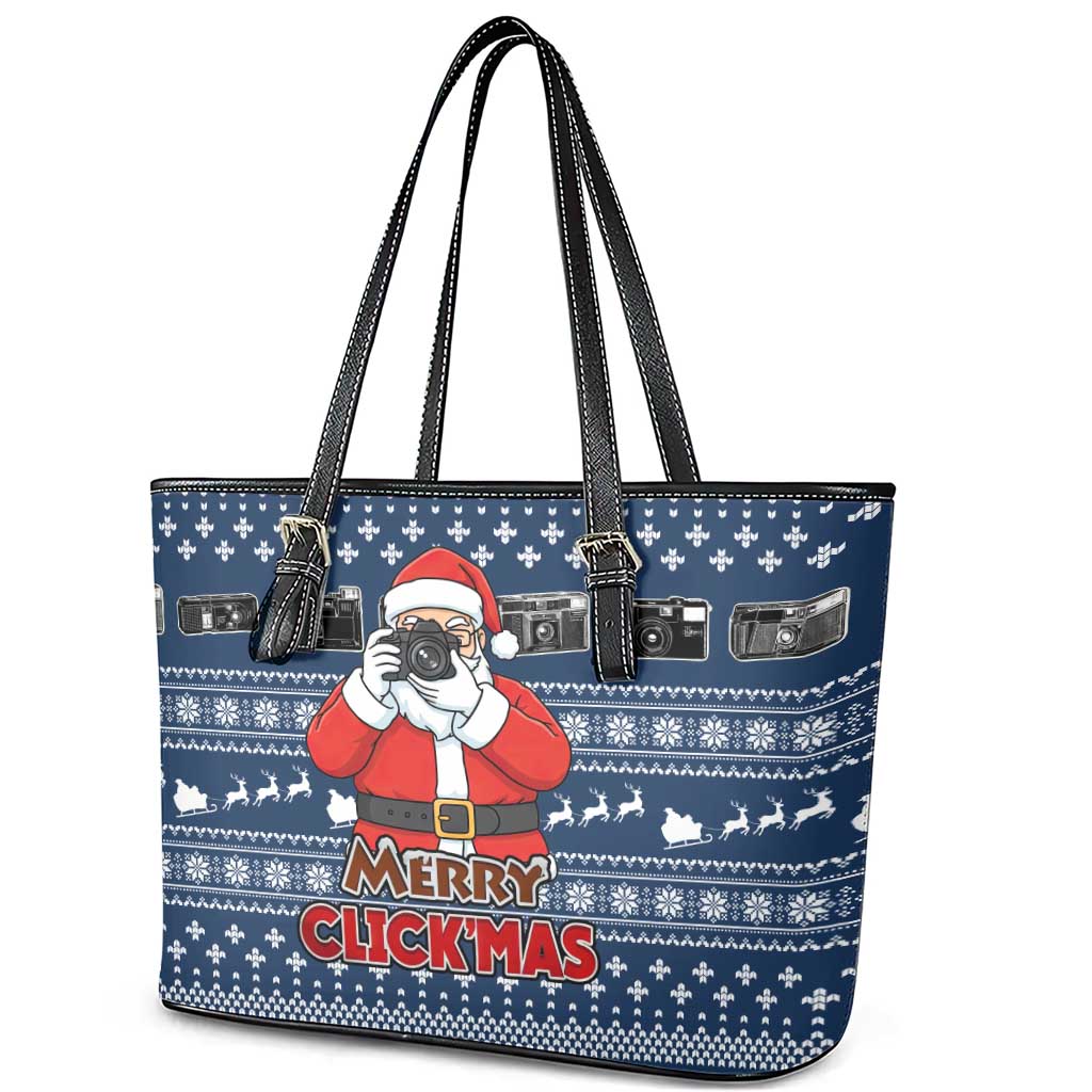 Merry Clickmas Christmas Leather Tote Bag Xmas Holiday Patterns - Wonder Print Shop