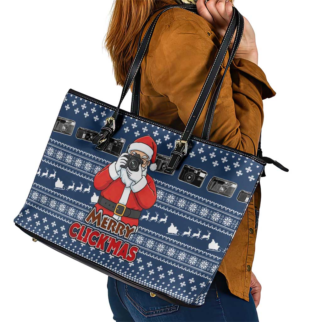 Merry Clickmas Christmas Leather Tote Bag Xmas Holiday Patterns - Wonder Print Shop