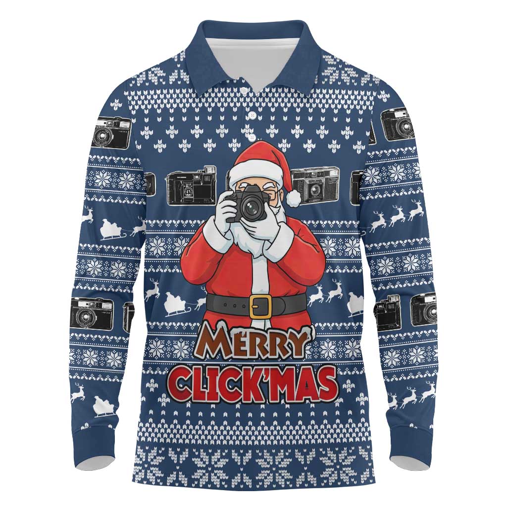 Merry Clickmas Christmas Long Sleeve Polo Shirt Xmas Holiday Patterns - Wonder Print Shop