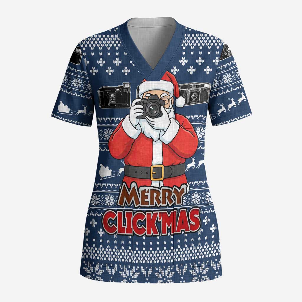 Merry Clickmas Christmas Scrub Top Xmas Holiday Patterns - Wonder Print Shop