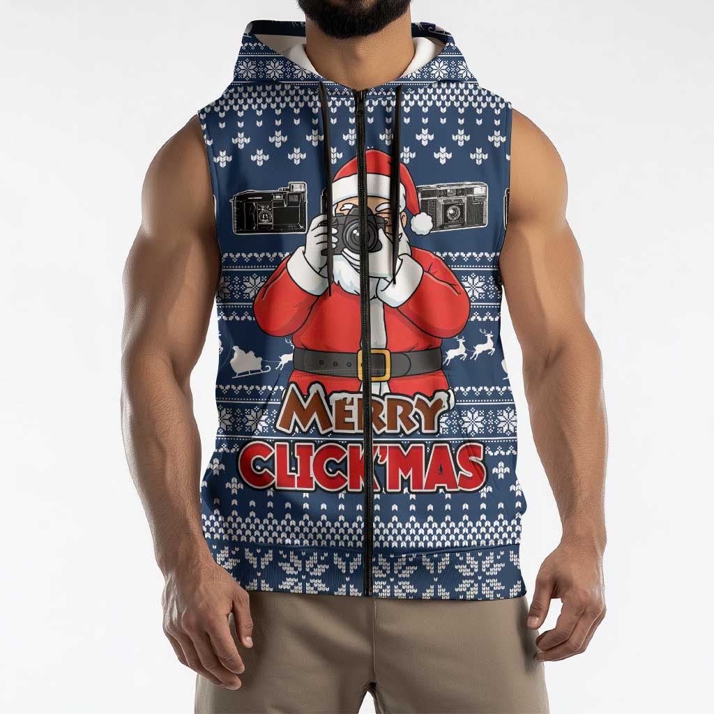 Merry Clickmas Christmas Sleeveless Zip Hoodie Xmas Holiday Patterns - Wonder Print Shop