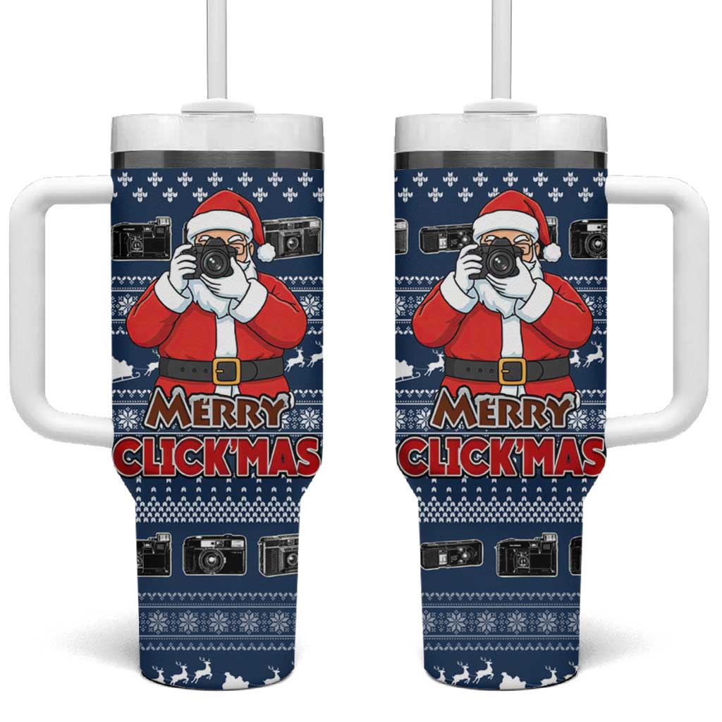 Merry Clickmas Christmas Tumbler With Handle Xmas Holiday Patterns - Wonder Print Shop