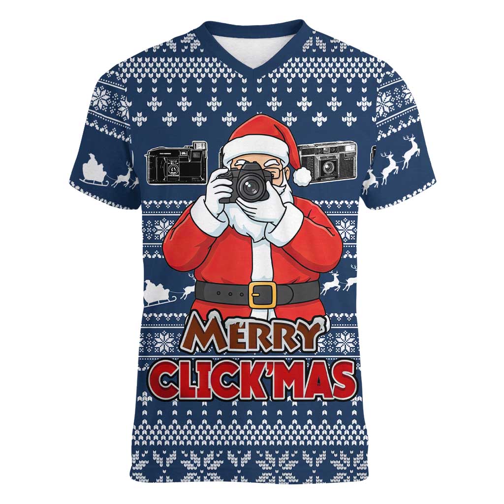 Merry Clickmas Christmas Women V-Neck T-Shirt Xmas Holiday Patterns - Wonder Print Shop