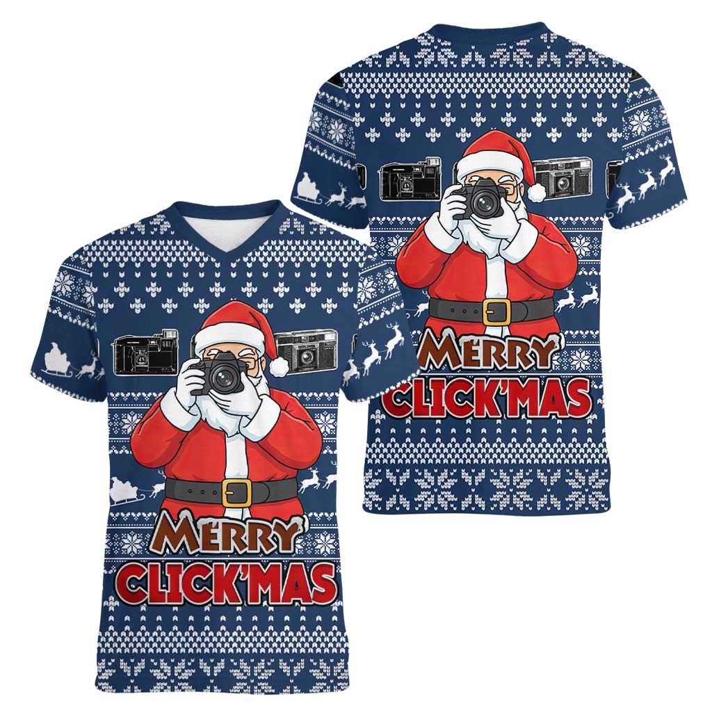 Merry Clickmas Christmas Women V-Neck T-Shirt Xmas Holiday Patterns - Wonder Print Shop