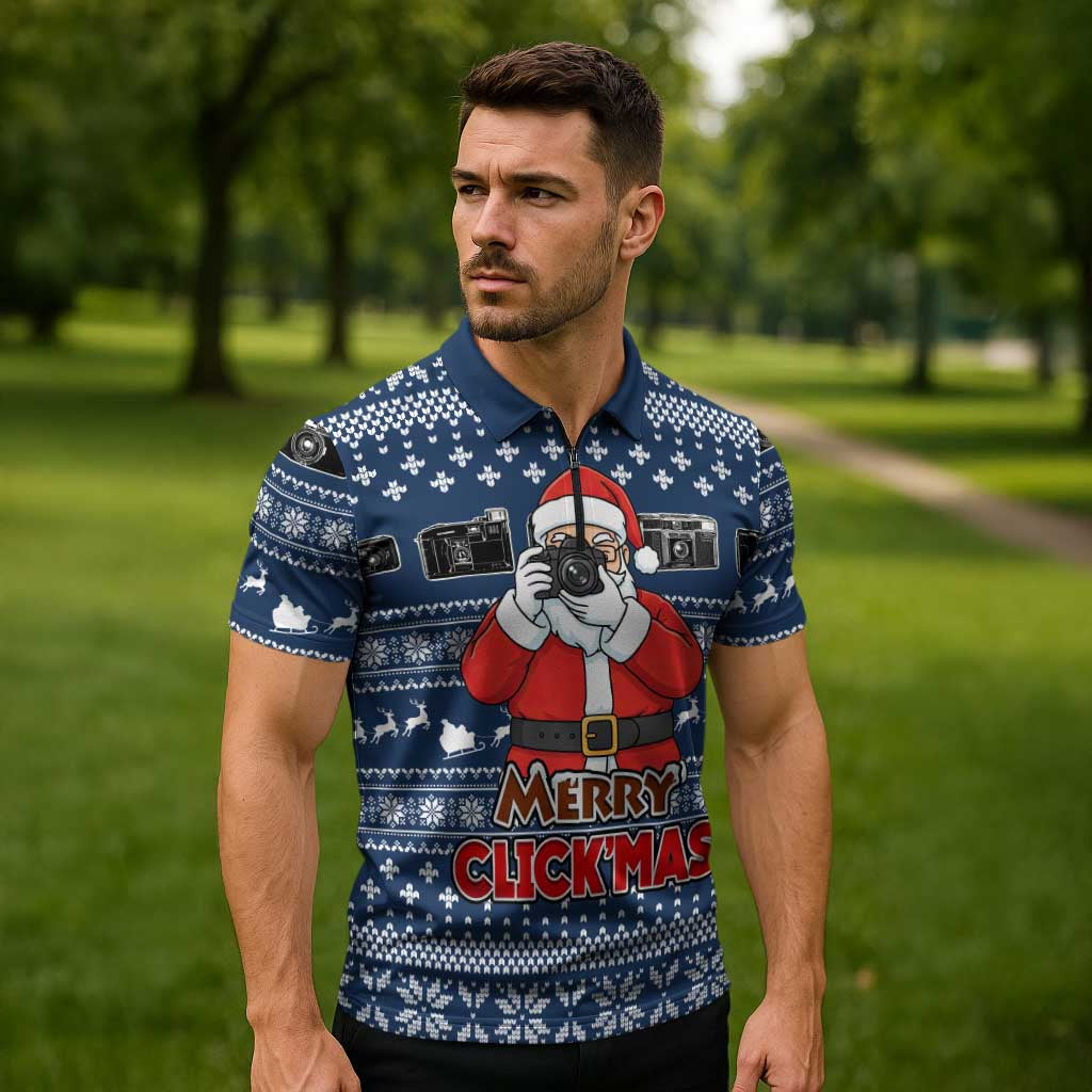 Merry Clickmas Christmas Zipper Polo Shirt Xmas Holiday Patterns - Wonder Print Shop