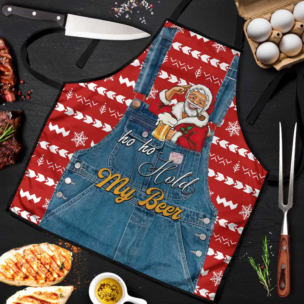 Ho Ho Hold My Beer Santa Christmas Design Apron Xmas Holiday Patterns - Wonder Print Shop