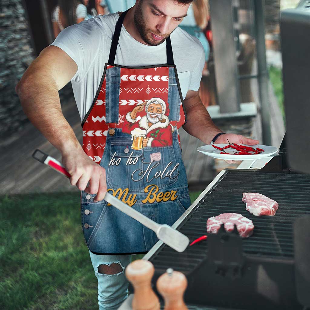 Ho Ho Hold My Beer Santa Christmas Design Apron Xmas Holiday Patterns - Wonder Print Shop