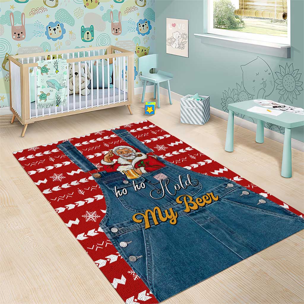 Ho Ho Hold My Beer Santa Christmas Design Area Rug Xmas Holiday Patterns - Wonder Print Shop